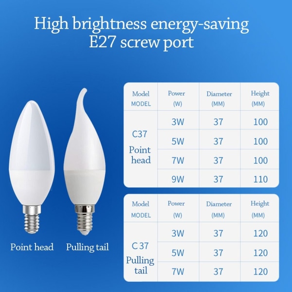 Led stearinlys Pærer Energisparelampe 9WPULLING TAIL PULLING TAIL 9WPulling tail