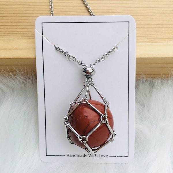 Crystal Holder Cage Necklace Crystal Net Metal Halsband SILVER Silver Black Obsidian-Black Obsidian