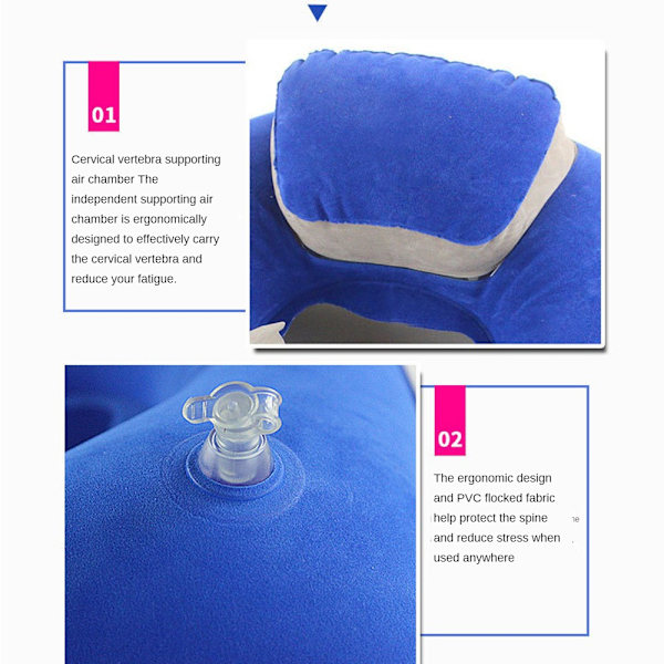Luftoppblåsbar pute U-formet pute ROYAL BLUE royal blue
