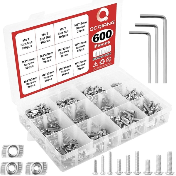 600 stk Fastener Glidemøtrik M3 M4 M5 T-Nuts