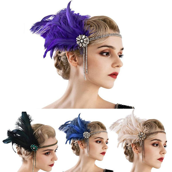 Feather Hair Band Flapper Pandebånd GRØN Green