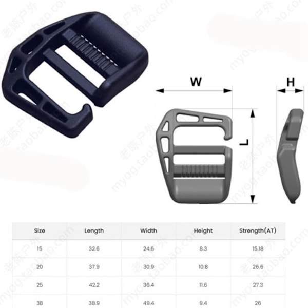 2st Webbing Rem Spänne Slider Fästelement 20MMVÄNSTER VÄNSTER 20mmLeft