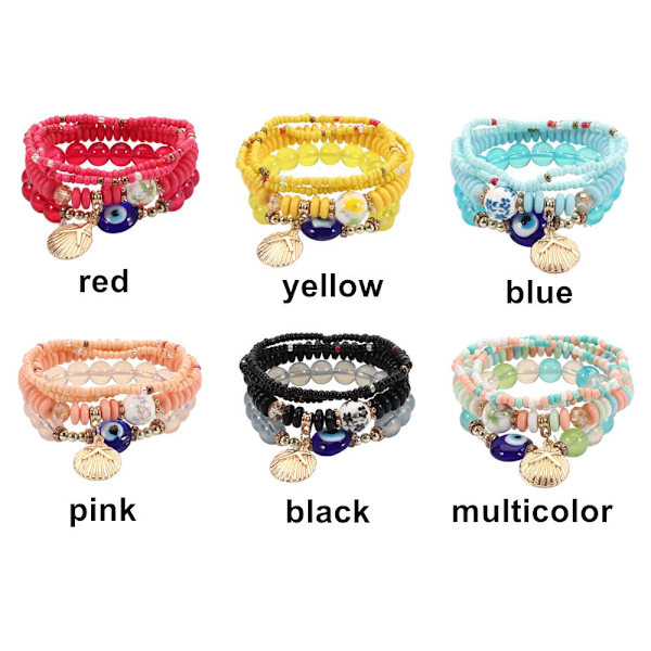 4st Boho Evil Eye Flerlagers Crystal Beaded Armband blå
