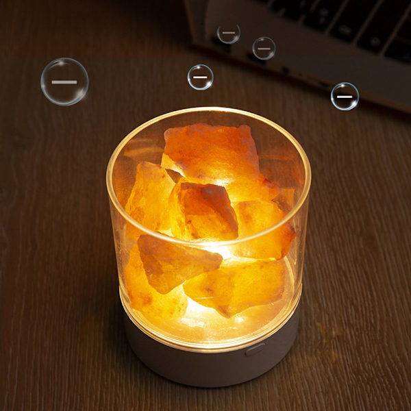 Saltlampa Natural Anion USB Laddning Desktop Färgglad Lampa Sängbord