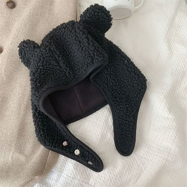 Vinter Beanies Kepsar Bear Pullover Hat SVART BLACK