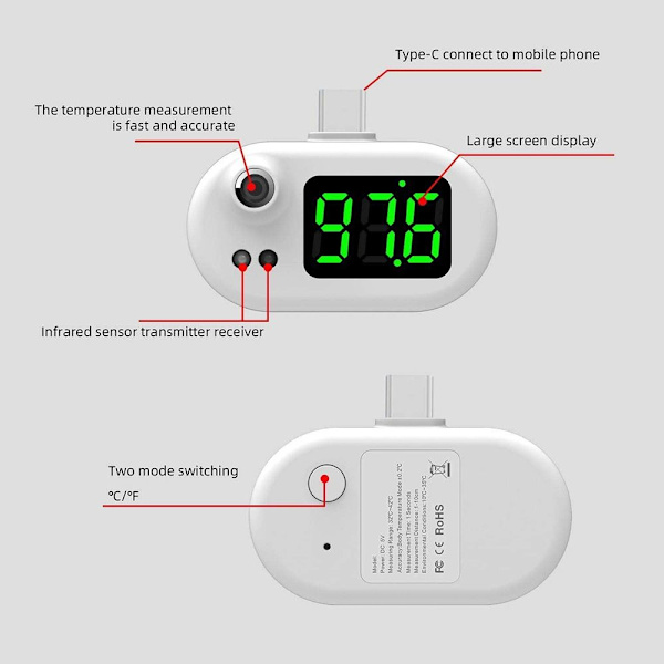 USB Mini Lämpömittari Matkapuhelimen lämpömittari Infrapuna 345e | Fyndiq