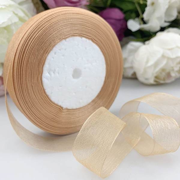 45M*2cm gennemsigtigt chiffonbånd Organza blondebånd BRUN Brown