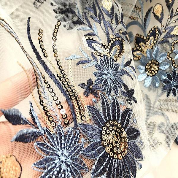 Mesh Broderi Blomma Spets Patch Paljett Broderad Patch CC C