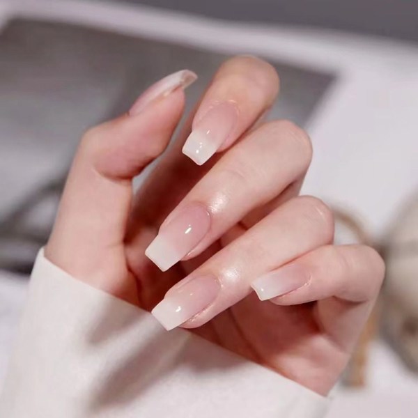 24stk White Gradient False Nails French Style Nails Trykk på