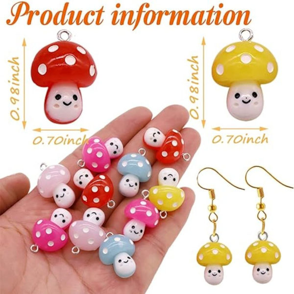 20 stk. champignon charm harpiks blandet farve