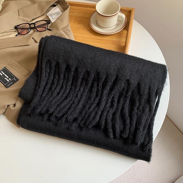 Vinter Cashmere tørklæde Lange kvast tørklæder SORT Black