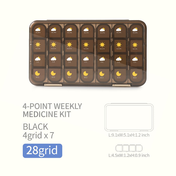 Ugentlig Pilleæske Medicindispenser SORT 28 GRID 28 GRID black 28 grid-28 grid