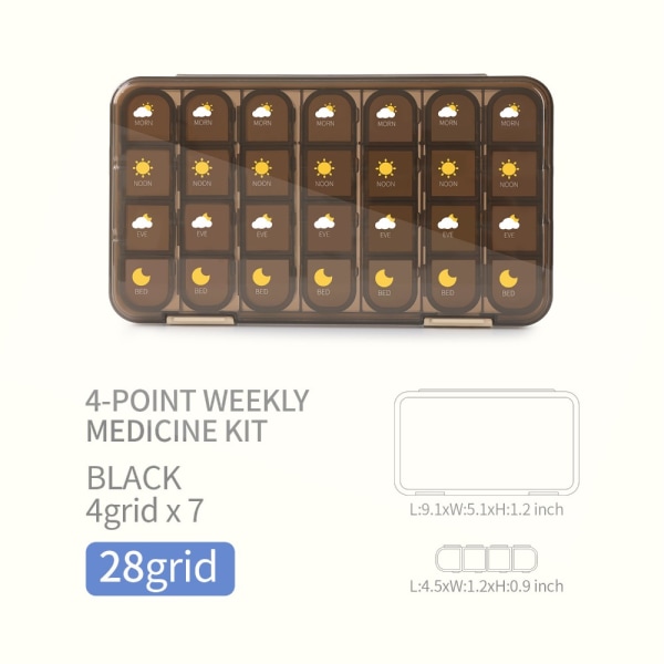Weekly Pill Box Medicine Dispenser SVART 28 RÖTTER 28 RÄTT black 28 grid-28 grid