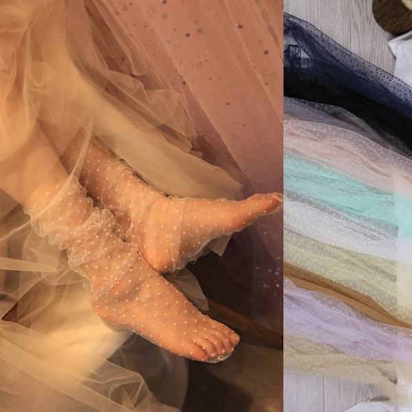 Dot Lace Sock Transparent Mesh Strumpor APRIKOS apricot