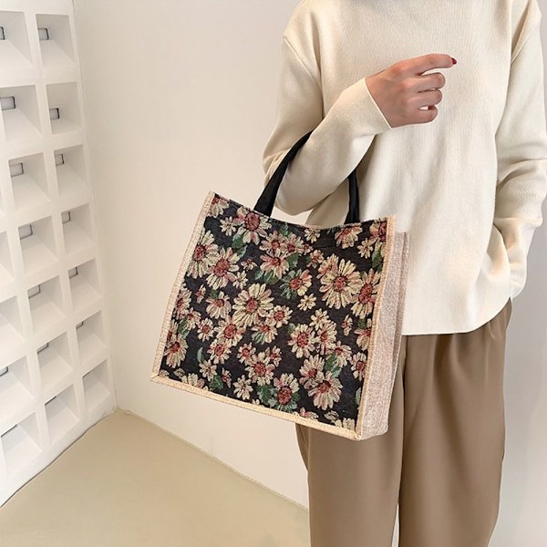 Hør Tote Bag Håndtaske SORT L Black L