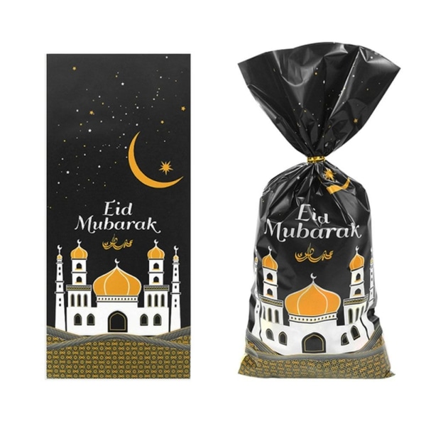 50 stk Eid Mubarak Gaveposer Plastpose SVART