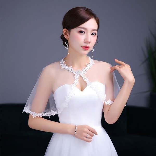 Bride Shawl Evening Prom Cape HVIT white