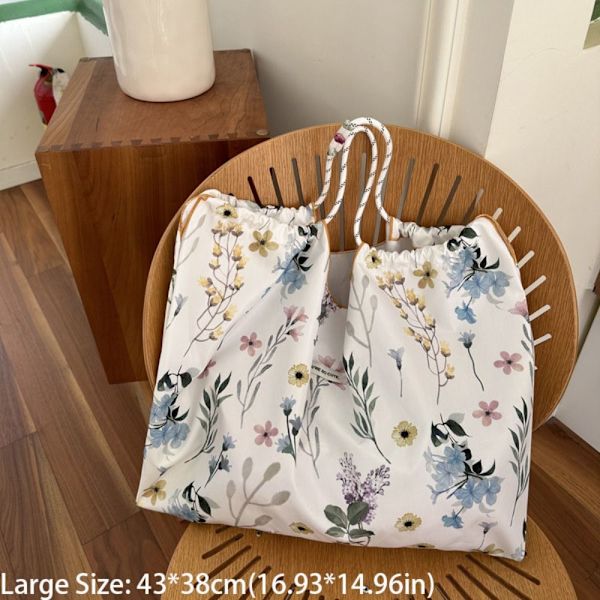 Blomster Håndtaske Udskrivning Indkøbstasker HVID 43X38CM white 43x38cm