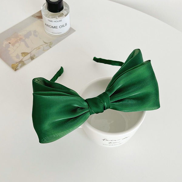 Mesh Sløjfe Hårbånd Bright Silke Pandebånd MØRKEGRØN dark green