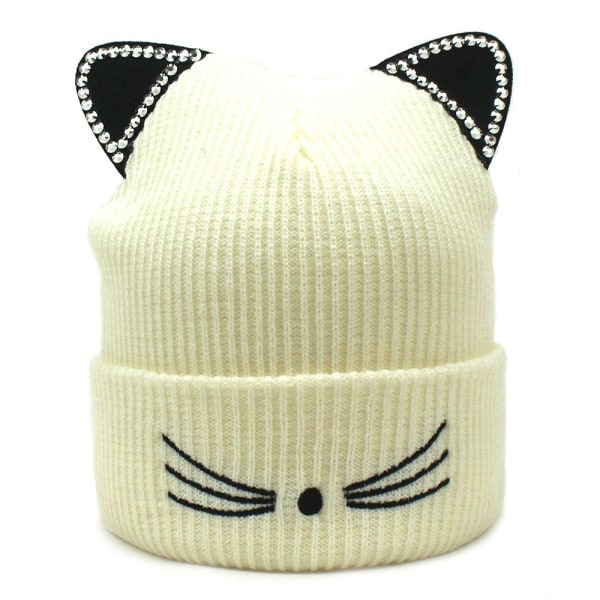 Neulottu Cat Skullies -hattu lämmin naisten cap BEIGE beige