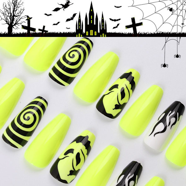 24 stk Halloween Fake Nails Lang Kort Style Full Cover JP0474-09