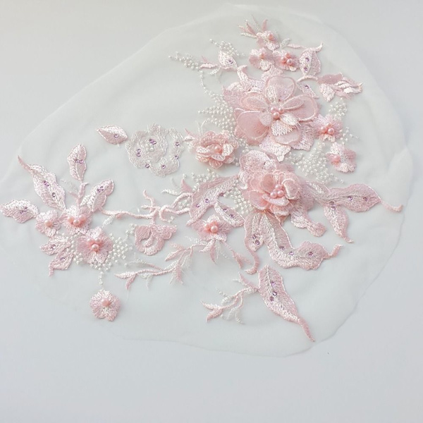 Brudekjole Trim Broderi Tulle Applikation Perle PINK Pink