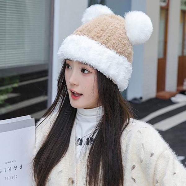 Faux Fur Beanies Hattu Neulottu Cap MUSTA black