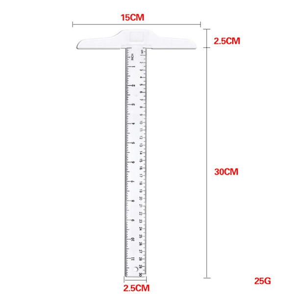 T-Square-linjal Gradert T-Ruler Inch Metrisk T-Square
