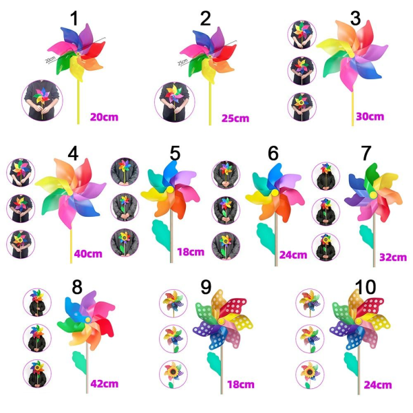 Fargerike solsikkevindmøller Layout Pinwheels Leker 10 10 10