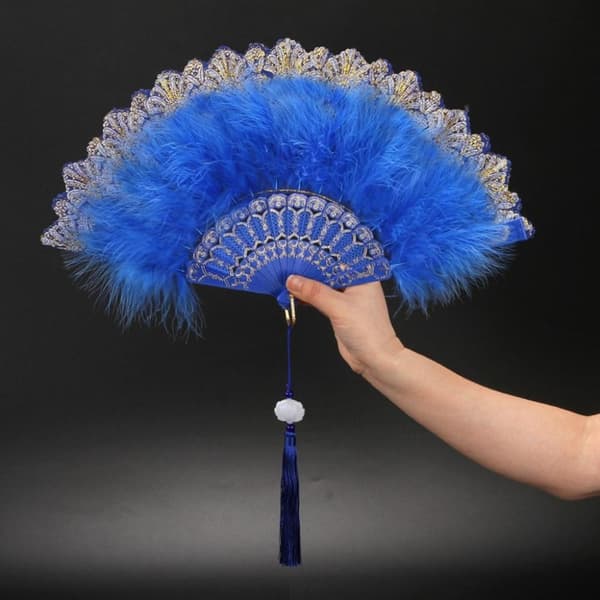 Feather Folde Fan Party Decor BLÅ blue