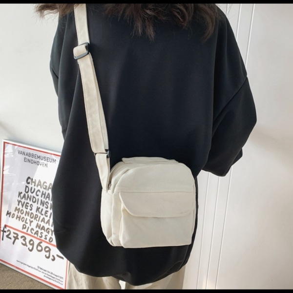 Små Canvas Crossbody-väskor Mini Phone Axelväskor VIT White