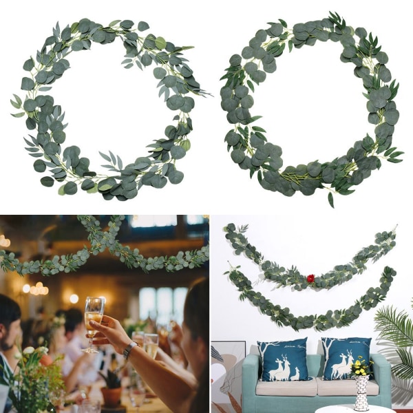 Kunstig Eucalyptus Garland Livlignende Pileblade grey