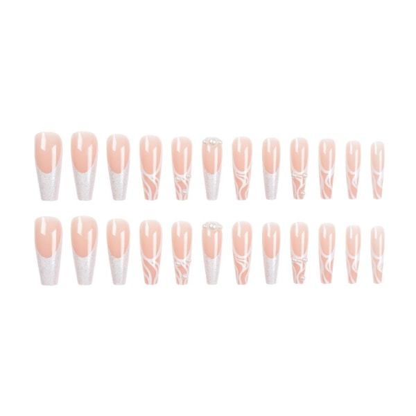 24stk Fake Nails Long French Ballerina JF0531