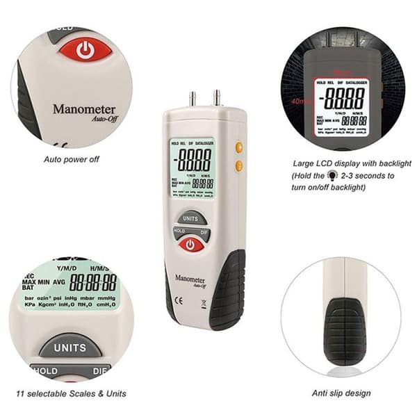 Digitalt differentialmanometer HVAC Gastryktester Digital