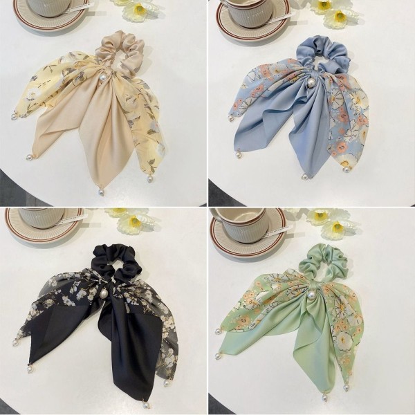 2 STK Floral Bowknot Scrunchies Silketørklæde Hårbånd APRIKOS Apricot