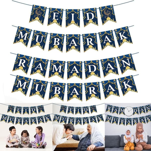 Hengende flaggbanner EID MUBARAK RAMADAN