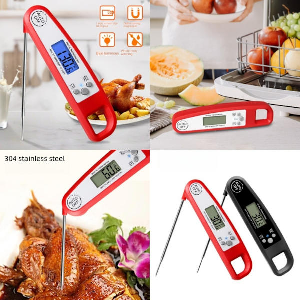 Instant Read Digital Meat Thermometer Meater Thermometer PUNAINEN red white