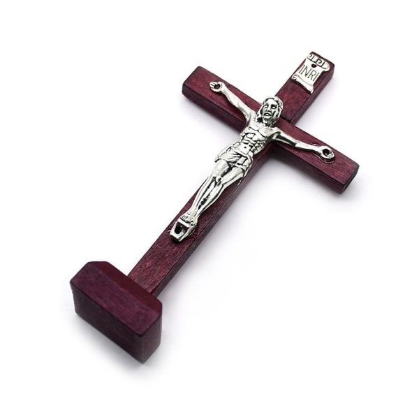 Kors Bordsskiva Dekor Krucifix Jesus Staty VINRÖD Wine Red