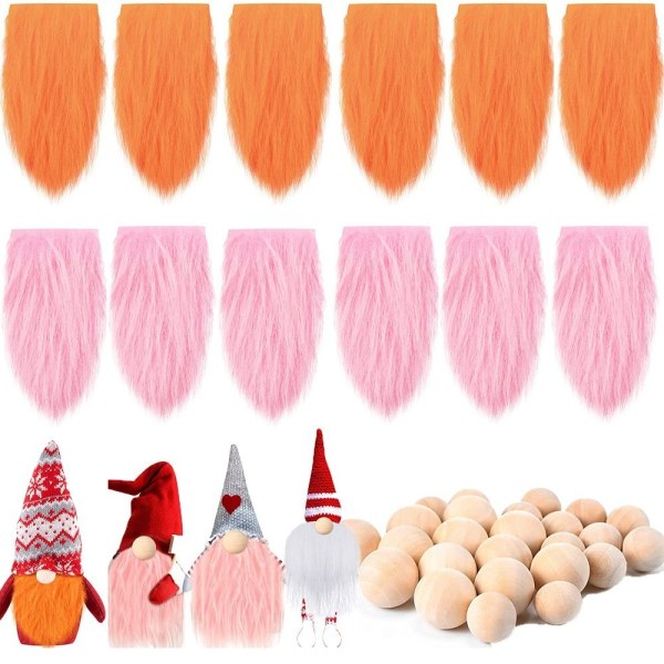 Sett med 12 Gnome skjegg med trekuler ORANSJE ROSA ORANSJE ROSA Orange Pink