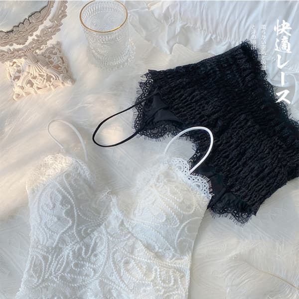 Crop Tops Spets Linne VIT white