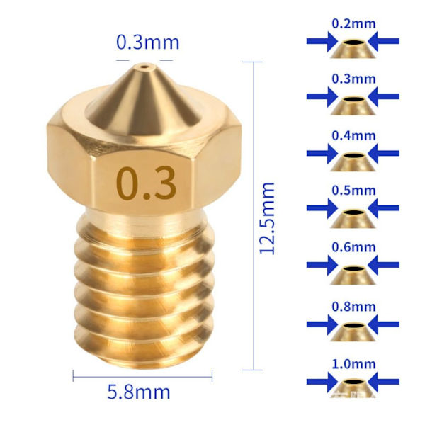 22 kpl 3D-tulostimen ekstruuderin suuttimet messinki 0,2 mm 0,3 mm 0,4 mm 0,5 mm