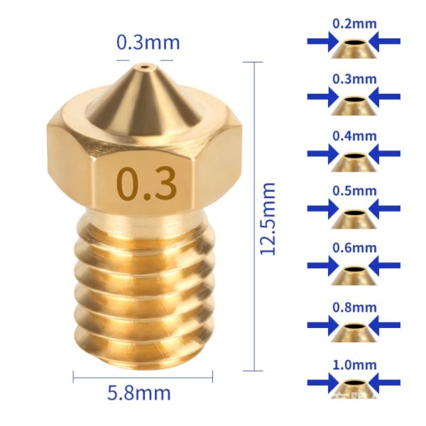 22 st 3D-skrivare Extruder munstycken Mässing 0,2 mm 0,3 mm 0,4 mm 0,5 mm
