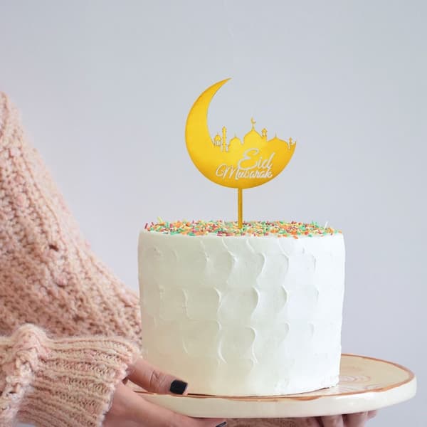 5 st Eid-tårta Toppar Slott Måne Cupcakes Toppar GULD