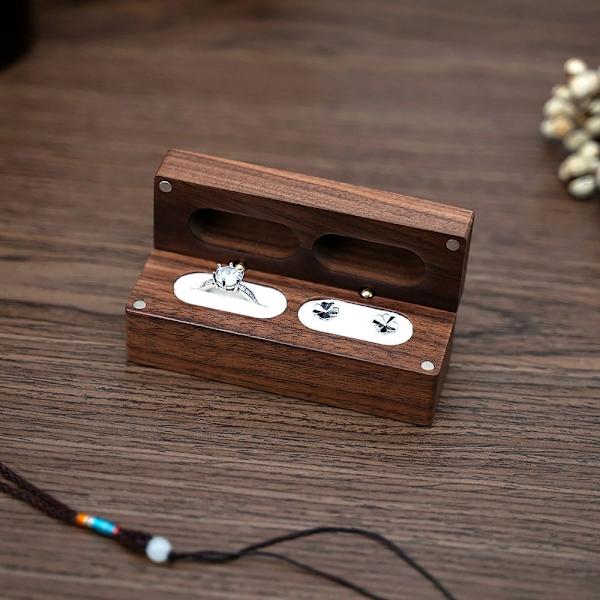 Valnød Træ Ring Box Halskæde Ring Ørering Box SORT Black