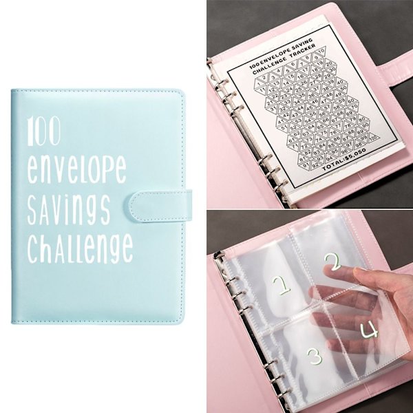 100 Days Envelope Challenge Binder Savings Book BLÅ blue