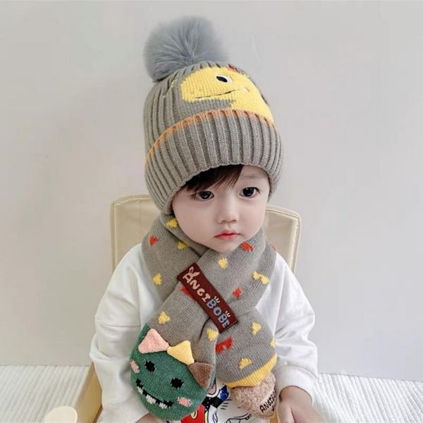 Uusi söpö sarjakuva baby huivisetti set lämmin turkispallo 01