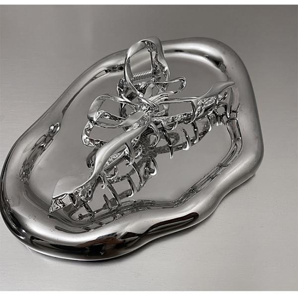 Ribbon Bow Hair Clip Grab Clip SILVER Silver