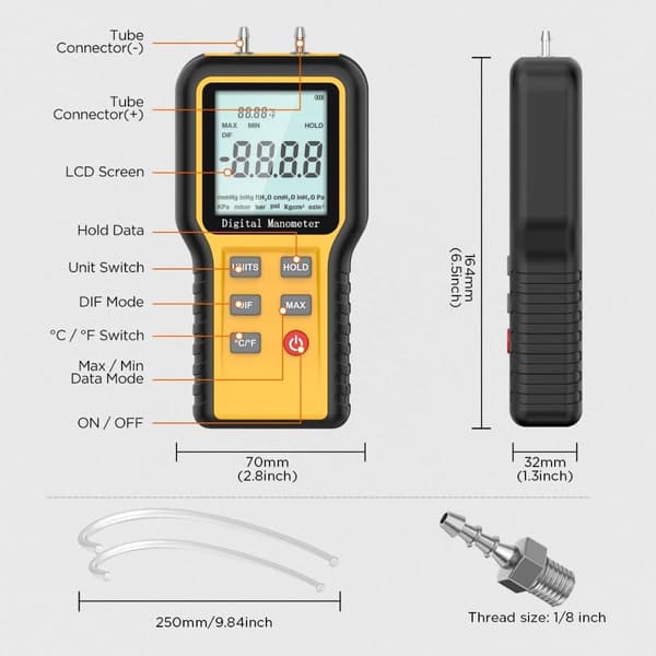 Manometer Professionell Lufttrycksmätare Digital Manometer
