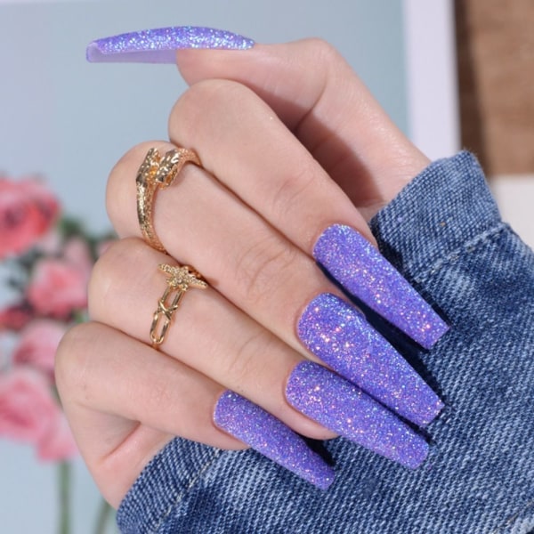 Fake Nails Long French LILLA purple