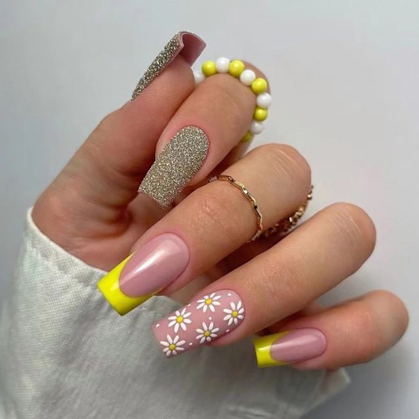 Fake Nails Nail Art Fransk Manikyr Gul JP2400